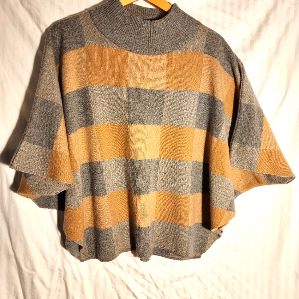 Note Di Anita Wool Cashmere Poncho Mock Neck One Size